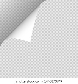 Curled corner of paper with shadow on transparent background.Vector illustration.
