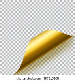 Curled corner of paper with shadow on transparent background. Transparency only in vector format