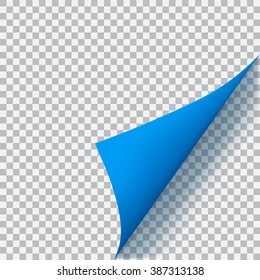 Curled corner of paper with shadow on transparent background. Transparency only in vector format