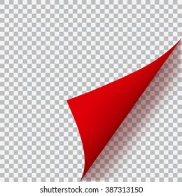 Curled corner of paper with shadow on transparent background. Transparency only in vector format