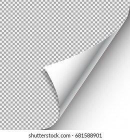 Curled corner with shadow on transparent background realistic vector illustration