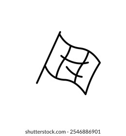 Ícone Sinalizador Enrolado. Possui uma bandeira em um poste com um design único ondulado, sugerindo movimento, mudança, uma direção. Adequado para indicar um ponto de interesse, uma mudança de status. Ilustração vetorial