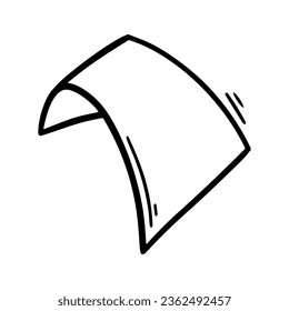 Curled flying page. Empty paper blank. Document in doodle style. Hand drawn scroll. Office business vector illustration. Document sketch