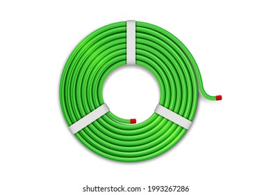 Curled garden hose isolated on white background. Green spray hose for irrigation. Vector illustration.