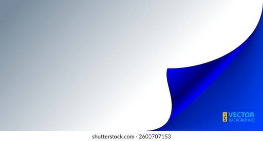Curled grey and blue paper page corner with realistic shadow. RGB EPS 10 vector illustration