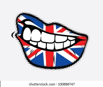 Curled lips with Great Britain flag - vector illustration