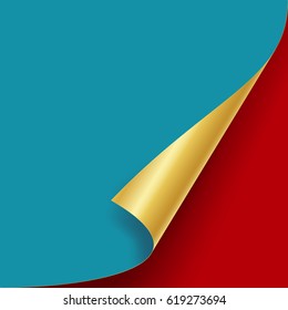 Curled Metallic Corner Vector. Realistic Paper With Soft Shadow Mock Up Close Up Isolated.