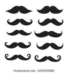 Design de ícone de vetor de silhueta de bigode ondulado