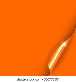 Curled Orange Paper Corner with Gold Back Side. Vector Illustration.