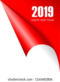 Curled page corner 2019 New Year, vector illustration