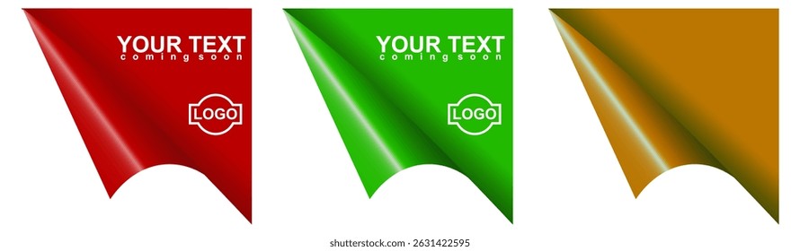 Curled page corner. Paper edges, curve pages corners and papers curls with realistic shadow. Flipping book page, blank curling papers corner. Isolated 3d vector illustration signs set