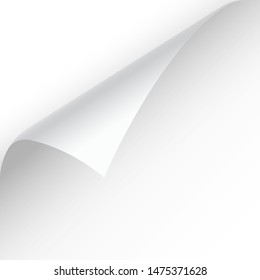 Curled page corner with shadow on transparent background. Blank sheet of paper. Vector illustration.