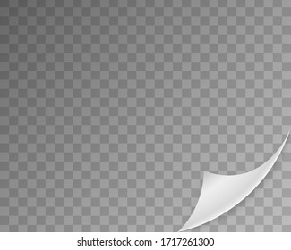 Esquina de página curvada con sombra sobre fondo transparente. Burla de vectores de papel plegable. Ilustración de plantilla de vectores para su diseño.