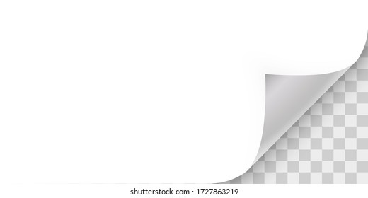 Curled page corner with shadow on transparent background. Bending paper vector mockup. Vector template illustration for your design.