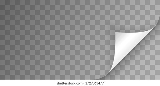 Curled page corner with shadow on transparent background. Bending paper vector mockup. Vector template illustration for your design.