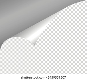 Curled page corner with shadow on transparent background. Blank sheet of paper. Vector illustration. eps 10