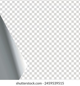 Curled page corner with shadow on transparent background. Blank sheet of paper. Vector illustration. eps 10