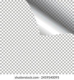 Curled page corner with shadow on transparent background. Blank sheet of paper. Vector illustration. eps 10