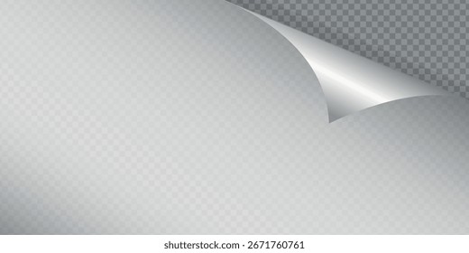 Gerollte Seitenecke mit Schatten auf transparentem Hintergrund. Biegende Papiervektor-Mockup. Vektorvorlagengrafik für Ihr Design