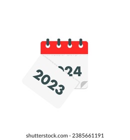 Curled paper calendar 2023 - 2024. Tear off the calendar sheet flat icon. Vector isolated illustration