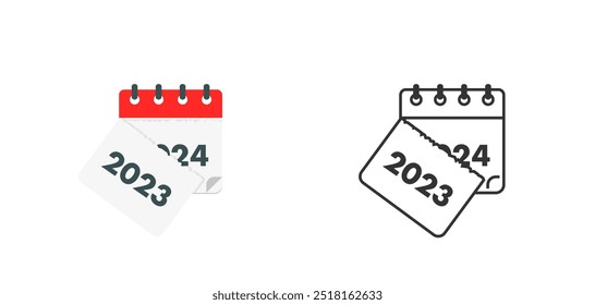 Curled paper calendar 2023 - 2024. Tear off the calendar sheet flat icon. Vector isolated illustration