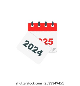 Curled paper calendar 2024 - 2025. New Year 2025. Tear off the calendar sheet flat icon. Vector isolated illustration