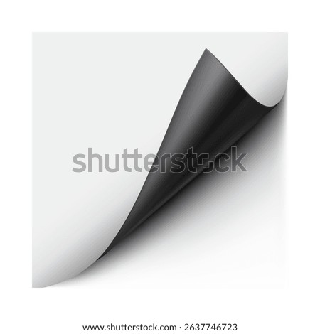 Curled paper corner with black reverse side. White paper page turning corner. Realistic pages edge curl and bent papers sheet with shadow. Blank sheet of sticker turn angle vector effect
