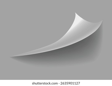 Curled paper corner. Curve page corner, page edge curl and bent paper sheet with realistic shadow. Paper corner fold isolated on white background
