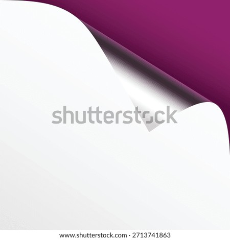 Curled paper corner effect with white sheet peeling back to reveal purple background