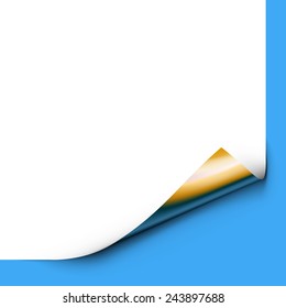 Curled up Paper Corner Isolated on Blue Background. Vector Background for your Design