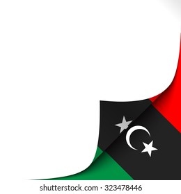 Curled Paper Corner with Libyia Flag Background. Vector Illustration.