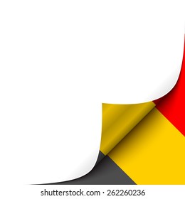 Curled up Paper Corner on Belgian Flag Background. Vector Background for your Design