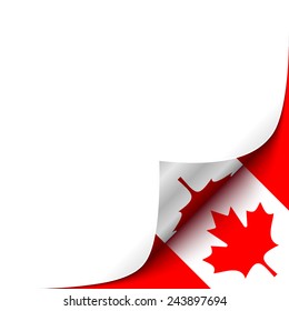 Curled up Paper Corner on Canadian Flag Background. Vector Background for your Design