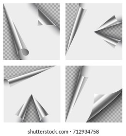 Curled paper corners set. 3d realistic templates. Eps10 vector.
