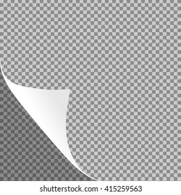 Curled paper sheet corner or page curl with shadow on transparent background - vector graphic