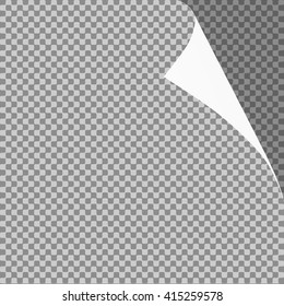 Curled paper sheet corner or page curl with shadow on transparent background - vector graphic