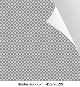 Curled paper sheet corner or page curl with shadow on transparent background - vector graphic