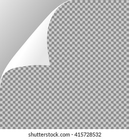 Curled paper sheet corner or page curl with shadow on transparent background - vector graphic