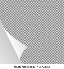 Curled paper sheet corner or page curl with shadow on transparent background - vector graphic