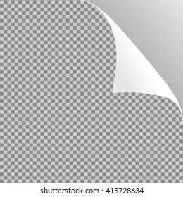 Curled paper sheet corner or page curl with shadow on transparent background - vector graphic