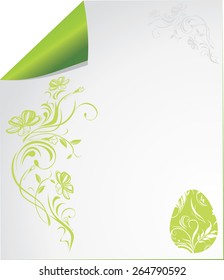 Curled paper sheet with ornamental Easter elements. Vector
