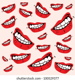 Curled red lips seamless background - vector pattern