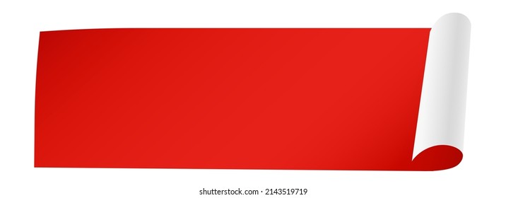 Curled red paper mockup. Realistic blank label