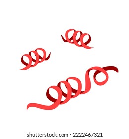 gekürtes rotes Band oder Serpentin einzeln auf weißem Hintergrund, Vektorgrafik