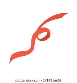 Ilustração de vetor de fita ondulada. Fita de serpentina festiva vermelha isolada no fundo branco. Espiral decorativo para design de férias, embrulho de presente, decoração de festa em estilo minimalista plano