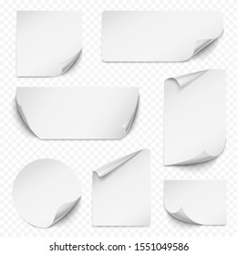 Curled sticker. Blank etiqueta rectangular paper with curved corners empty labels realistic collection vector