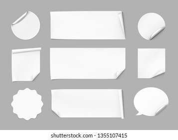 Curled stickers set. Vector illustration on gray background. Can be use for template your design, promo, adv. EPS10.