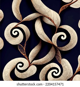 Curled tree branches spiraling seamless pattern