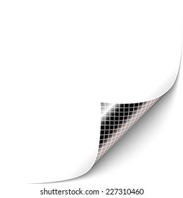 Curled White Paper Corner With Silver Back Side. Vector Illustration