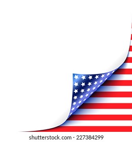 Curled White Paper Corner with USA Flag Background.Vector Illustration